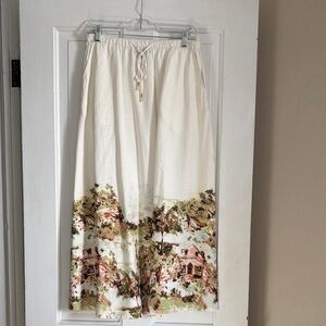 Tahari Cream and Brown Scenic Maxi Skirt.